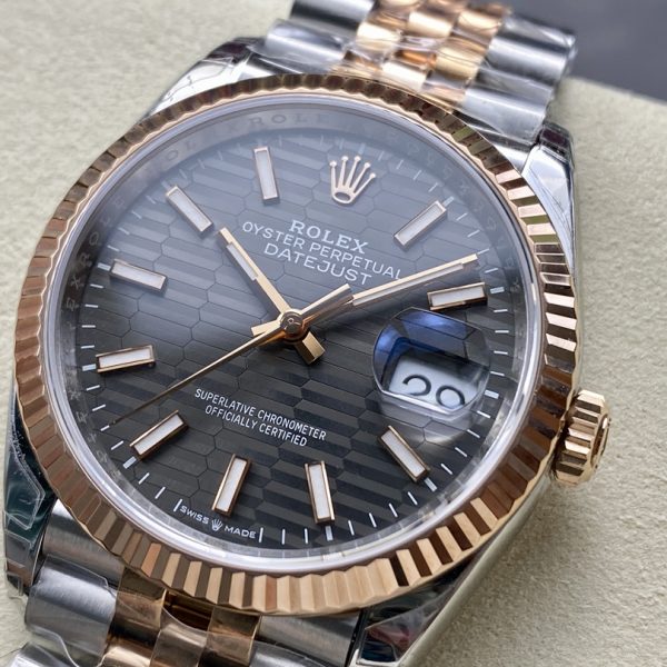 VS Factory Rolex Datejust 36mm Slate Grey Fluted Motif Dial Fluted Bezel Two-Tone Rose Gold Jubilee Bracelet (126231) 1:1 Super Clone – DD3235 Movement