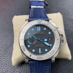 VS Factory Panerai Submersible 47mm Black Dial Blue Luminous Dots, Indexes, and Skeletonized Hands Titanium Bezel Blue Fabric Strap(PAM00985) 1:1 Super Clone – DDP.9010 Movement