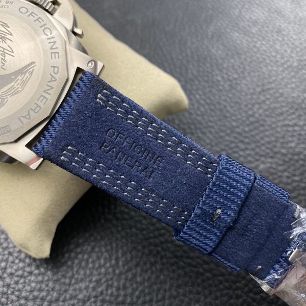 VS Factory Panerai Submersible 47mm Black Dial Blue Luminous Dots, Indexes, and Skeletonized Hands Titanium Bezel Blue Fabric Strap(PAM00985) 1:1 Super Clone – DDP.9010 Movement