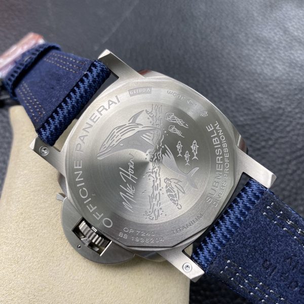 VS Factory Panerai Submersible 47mm Black Dial Blue Luminous Dots, Indexes, and Skeletonized Hands Titanium Bezel Blue Fabric Strap(PAM00985) 1:1 Super Clone – DDP.9010 Movement