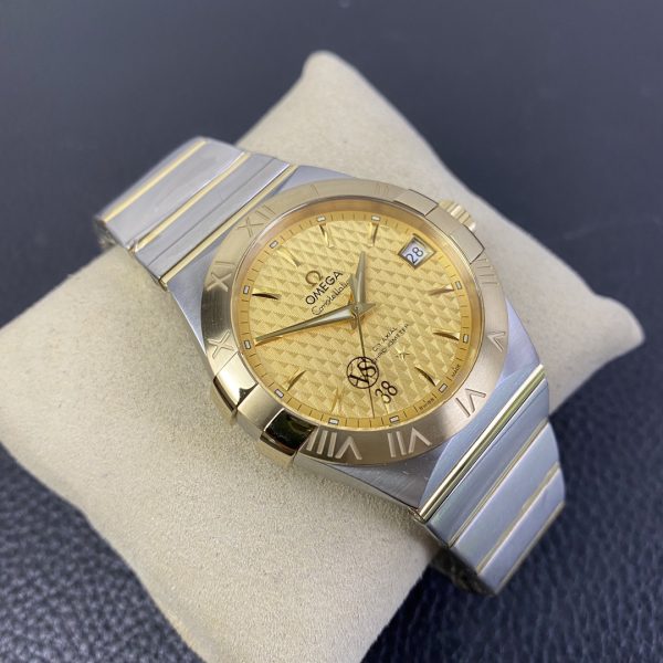 VS Factory Omega Constellation 38mm Two-Tone Yellow Gold Textured Dial (123.20.38.21.08.001) 1:1 Super Clone – DD8500 Movement