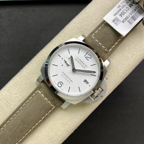 VS Factory Panerai Luminor Marina 42mm White Dial Luminous Arabic Numerals Green Leather Strap Smooth Bezel(PAM01394) 1:1 Super Clone – DDP.9010 Movement