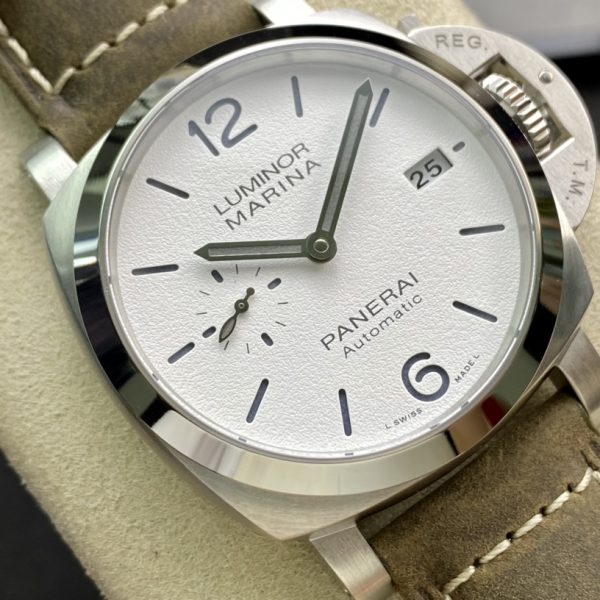VS Factory Panerai Luminor Marina 42mm White Dial Luminous Arabic Numerals Green Leather Strap Smooth Bezel(PAM01394) 1:1 Super Clone – DDP.9010 Movement