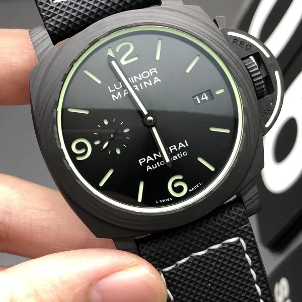VS Factory Panerai Luminor Marina 44mm Black Dial Luminous Arabic Numerals Black Sportech Strap Smooth Bezel(PAM01118) 1:1 Super Clone – DDP.9010 Movement