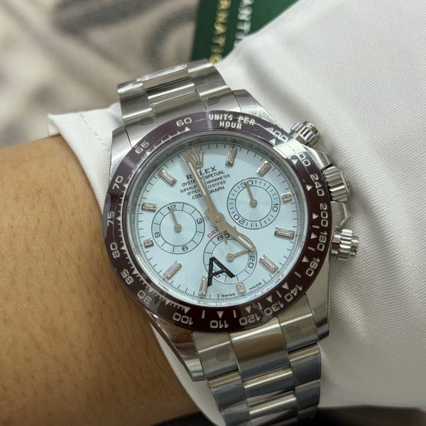 VS Factory Rolex Cosmograph Daytona 40mm Platinum Ice Blue Baguette Diamond Dial (116506) 1:1 Super Clone – DD4130 Movement