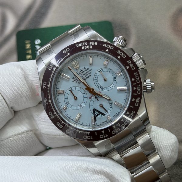 VS Factory Rolex Cosmograph Daytona 40mm Platinum Ice Blue Baguette Diamond Dial (116506) 1:1 Super Clone – DD4130 Movement